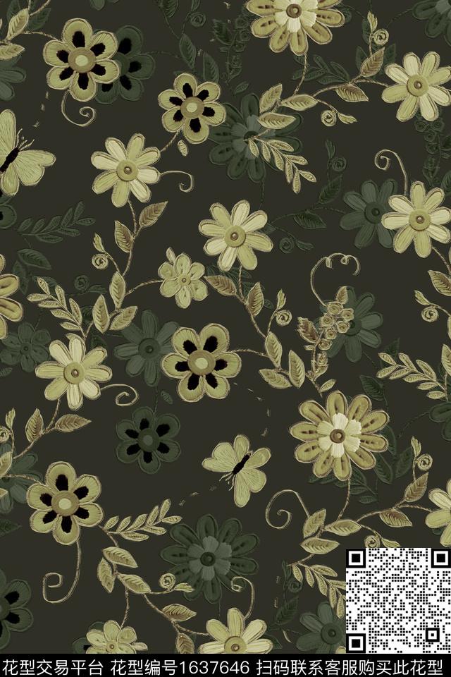 民族风花卉蝴蝶数码印花华亿平台下载（图片编号: 1637646） - 瓦栏（Walan）