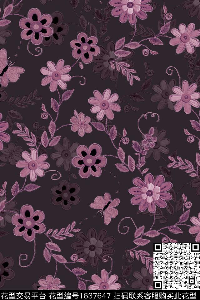 民族风花卉蝴蝶数码印花华亿平台下载（图片编号: 1637647） - 瓦栏（Walan）