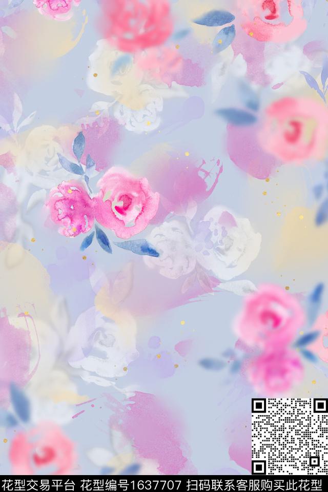 花卉水彩花卉抽象数码印花华亿平台下载（图片编号: 1637707） - 瓦栏（Walan）