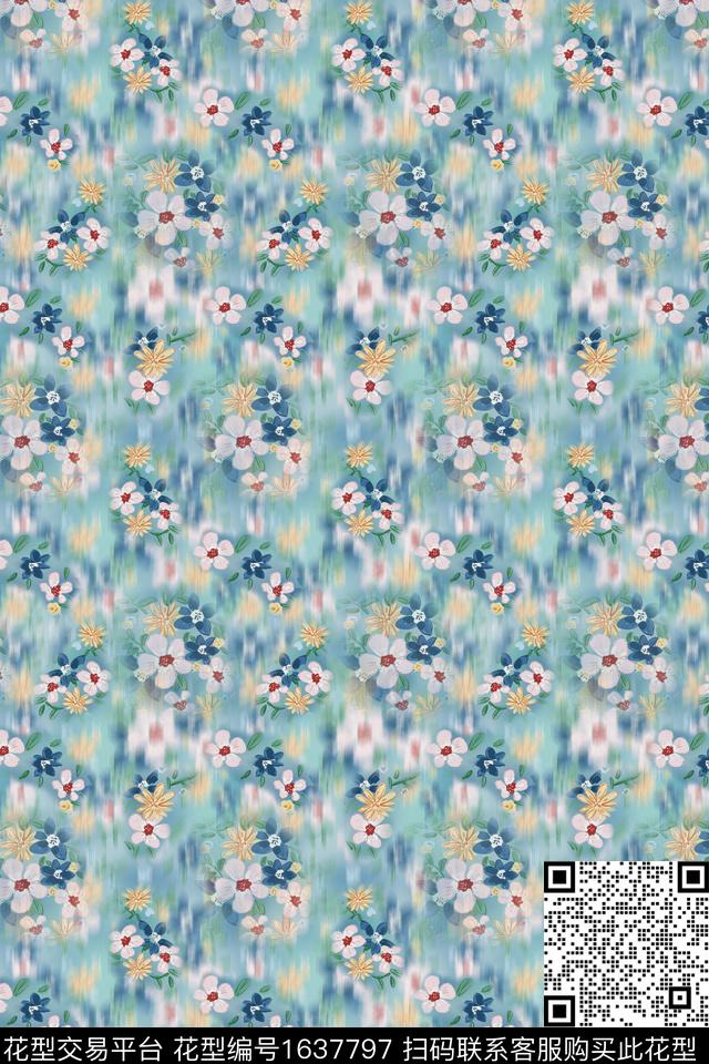 花卉小碎花模糊花卉数码印花华亿平台下载（图片编号: 1637797） - 瓦栏（Walan）