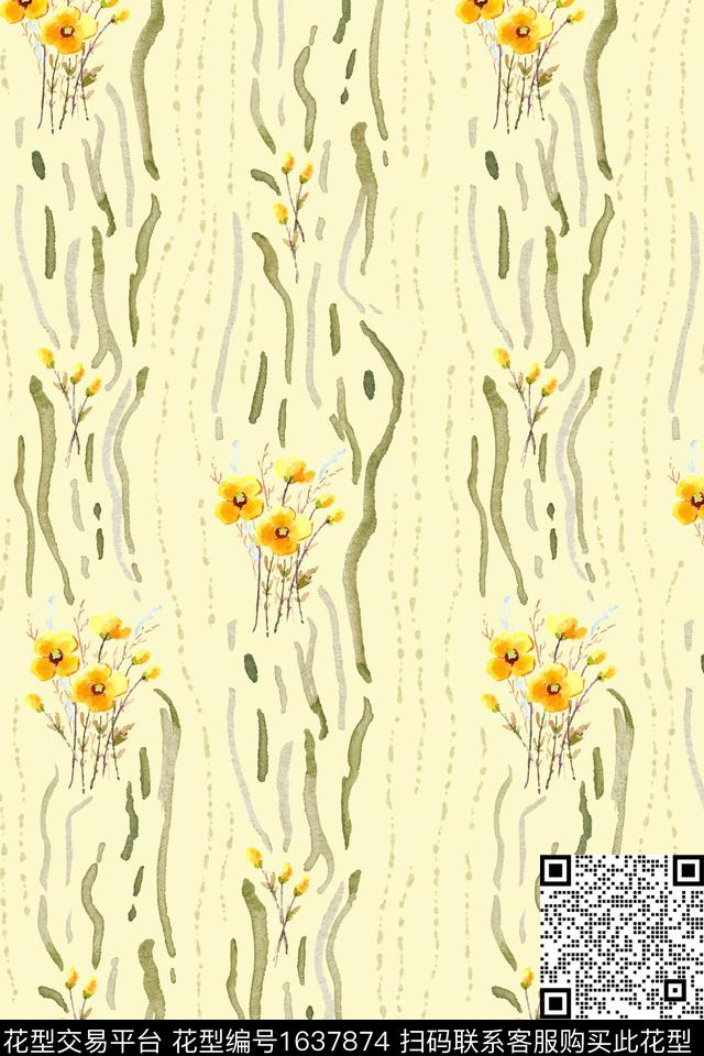 花卉抽象条纹数码印花华亿平台下载（图片编号: 1637874） - 瓦栏（Walan）