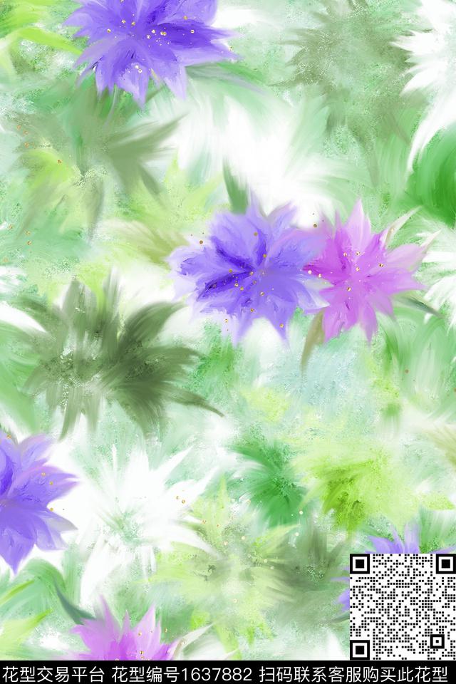 花卉抽象花卉抽象数码印花华亿平台下载（图片编号: 1637882） - 瓦栏（Walan）