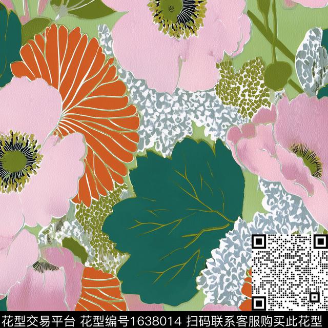 花卉大花抽象花卉数码印花华亿平台下载（图片编号: 1638014） - 瓦栏（Walan）