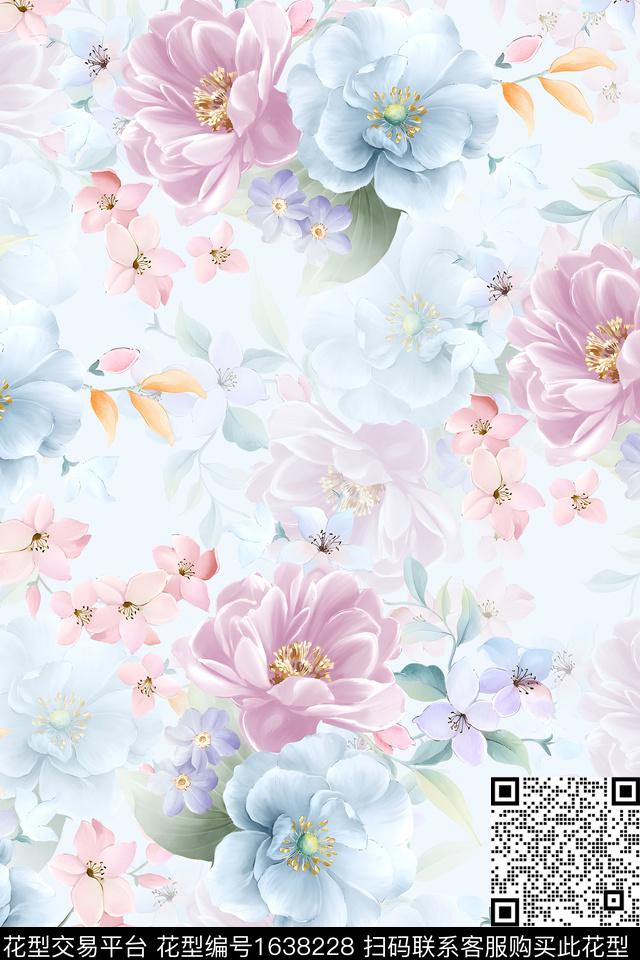 小清新真丝花卉数码印花华亿平台下载（图片编号: 1638228） - 瓦栏（Walan）