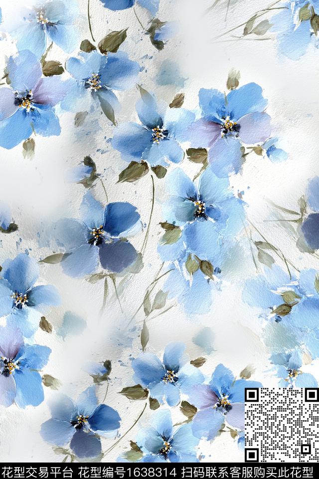 民族风满版散花花卉数码印花华亿平台下载（图片编号: 1638314） - 瓦栏（Walan）