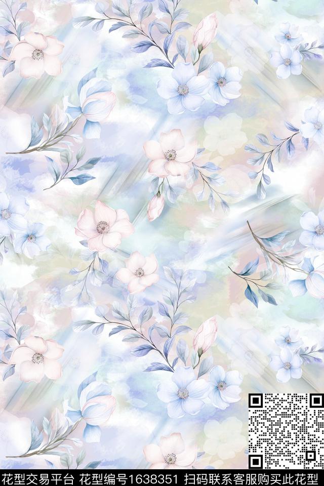 年轻女性花卉水彩数码印花华亿平台下载（图片编号: 1638351） - 瓦栏（Walan）
