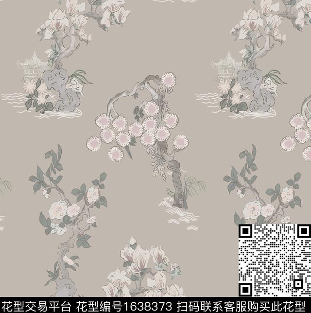 中国风树花卉数码印花华亿平台下载（图片编号: 1638373） - 瓦栏（Walan）