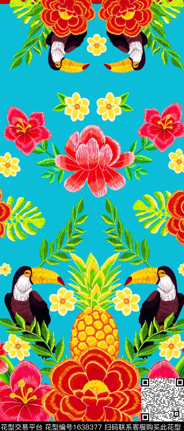 定位大花仿刺绣数码印花华亿平台下载（图片编号: 1638377） - 瓦栏（Walan）