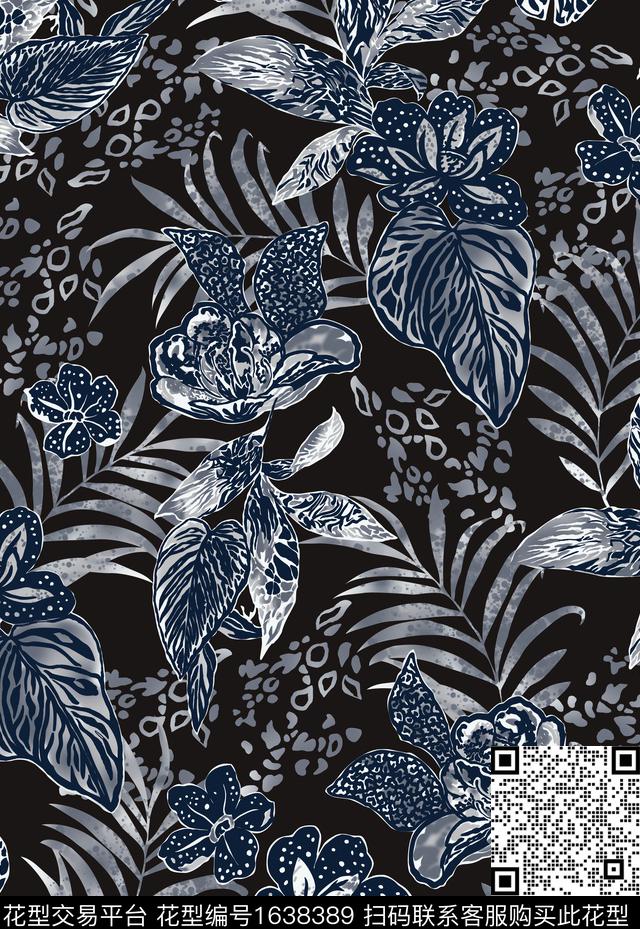 热带华亿平台抽象花卉花卉数码印花华亿平台下载（图片编号: 1638389） - 瓦栏（Walan）