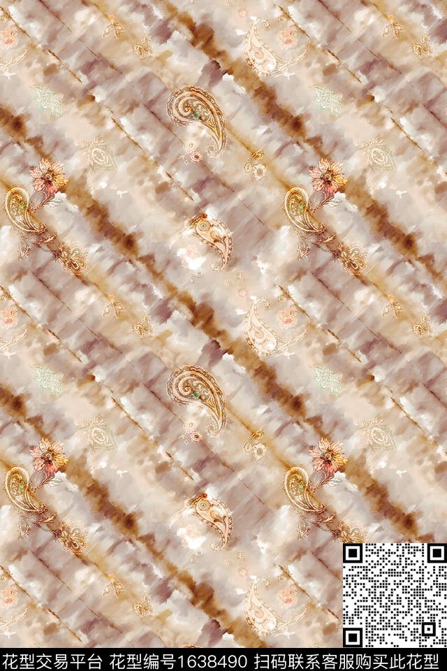 扎染佩斯利民族风数码印花华亿平台下载（图片编号: 1638490） - 瓦栏（Walan）