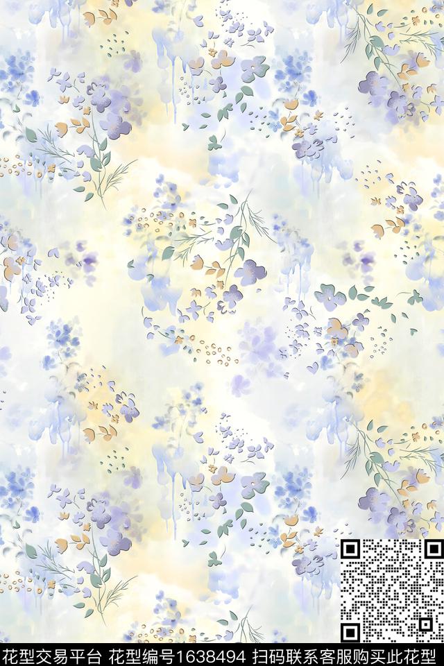 年轻女性花卉水彩数码印花华亿平台下载（图片编号: 1638494） - 瓦栏（Walan）