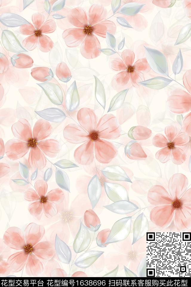 花卉水彩花卉影花数码印花华亿平台下载（图片编号: 1638696） - 瓦栏（Walan）