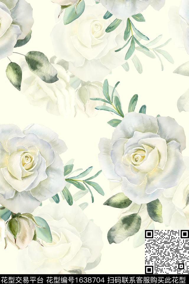 小清新真丝花卉数码印花华亿平台下载（图片编号: 1638704） - 瓦栏（Walan）