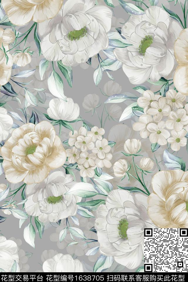 小清新真丝花卉数码印花华亿平台下载（图片编号: 1638705） - 瓦栏（Walan）