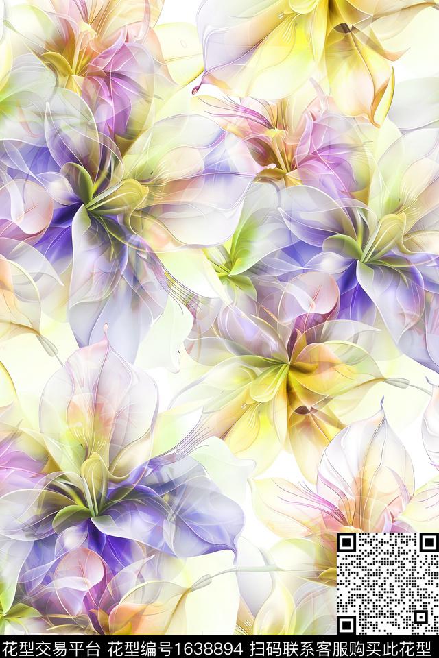 小清新真丝抽象数码印花华亿平台下载（图片编号: 1638894） - 瓦栏（Walan）