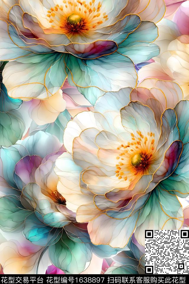 小清新真丝抽象数码印花华亿平台下载（图片编号: 1638897） - 瓦栏（Walan）