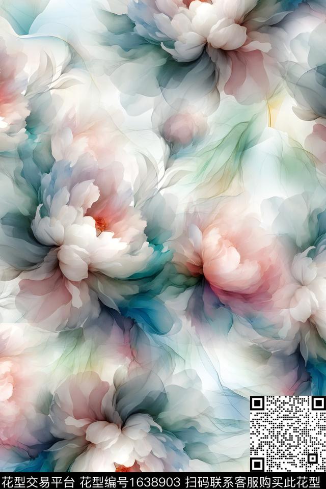 小清新真丝抽象数码印花华亿平台下载（图片编号: 1638903） - 瓦栏（Walan）