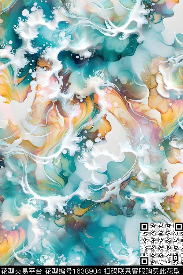 小清新真丝抽象数码印花华亿平台下载（图片编号: 1638904） - 瓦栏（Walan）