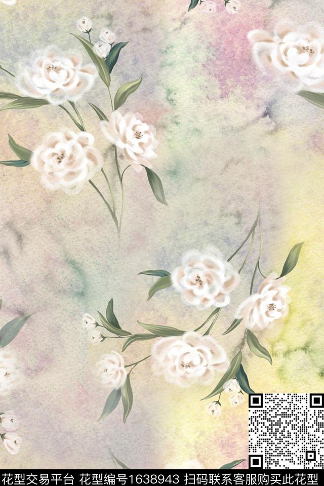 花卉水彩花卉跳接数码印花华亿平台下载（图片编号: 1638943） - 瓦栏（Walan）