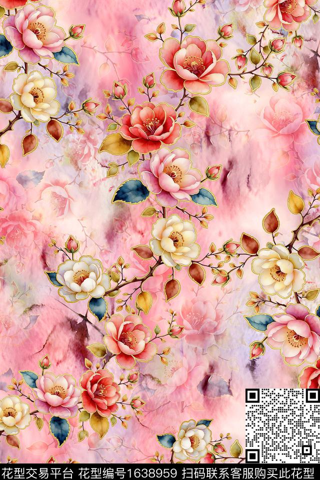 年轻女装纹理晕染肌理数码印花华亿平台下载（图片编号: 1638959） - 瓦栏（Walan）