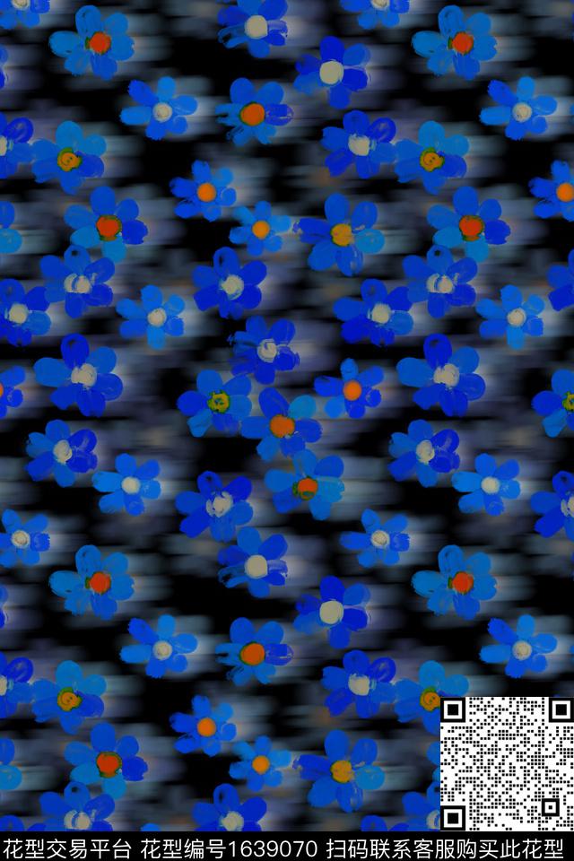 黑底花卉花卉朦胧花卉数码印花华亿平台下载（图片编号: 1639070） - 瓦栏（Walan）