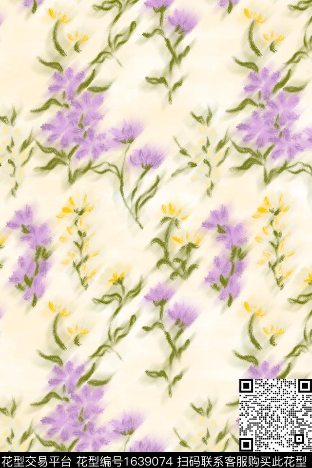 小清新清爽底花卉花卉数码印花华亿平台下载（图片编号: 1639074） - 瓦栏（Walan）