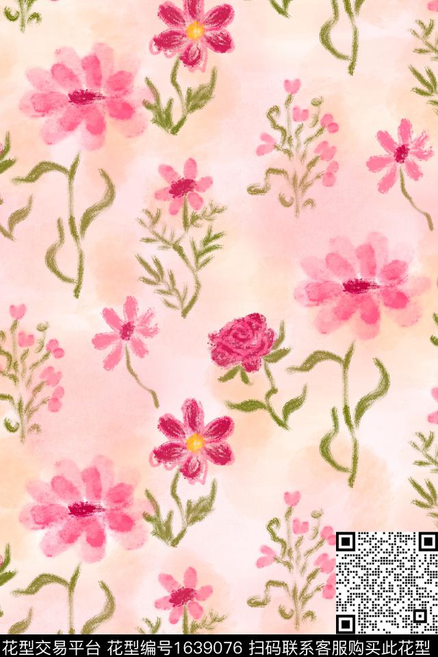 清爽底花卉花卉肌理数码印花华亿平台下载（图片编号: 1639076） - 瓦栏（Walan）