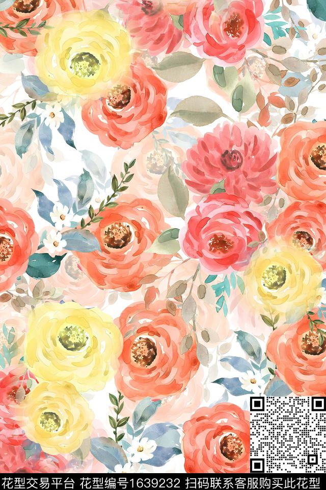 小清新真丝花卉数码印花华亿平台下载（图片编号: 1639232） - 瓦栏（Walan）