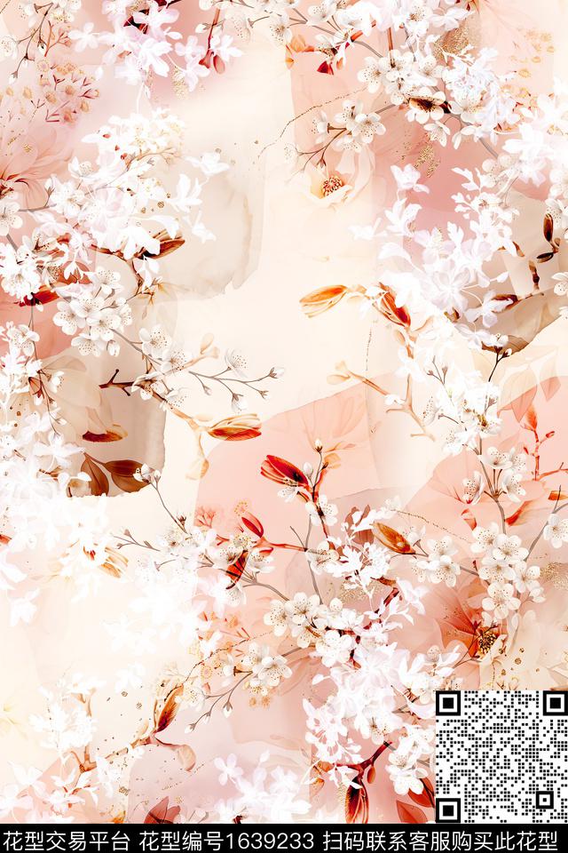 小清新真丝花卉数码印花华亿平台下载（图片编号: 1639233） - 瓦栏（Walan）