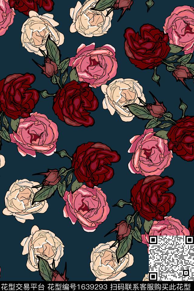 花卉小碎花女装数码印花华亿平台下载（图片编号: 1639293） - 瓦栏（Walan）