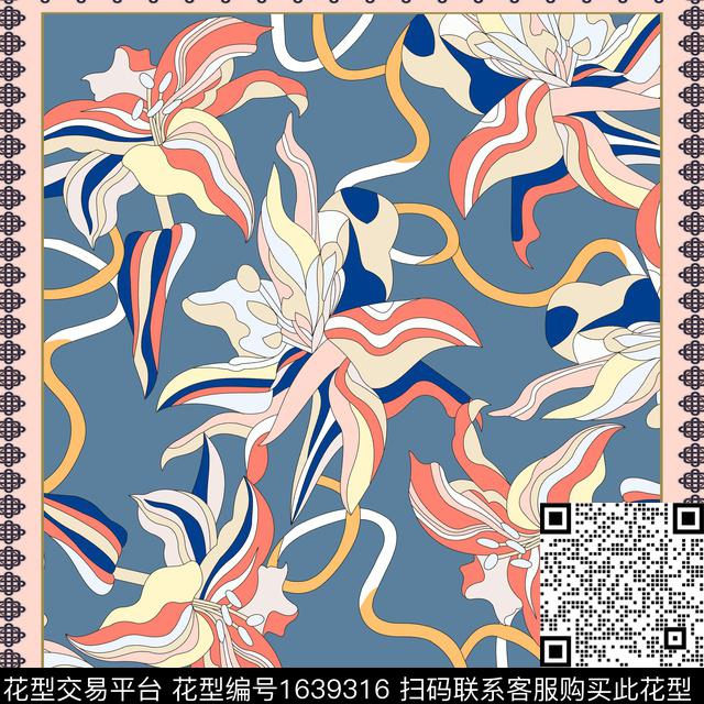 几何方巾抽象传统印花华亿平台下载（图片编号: 1639316） - 瓦栏（Walan）