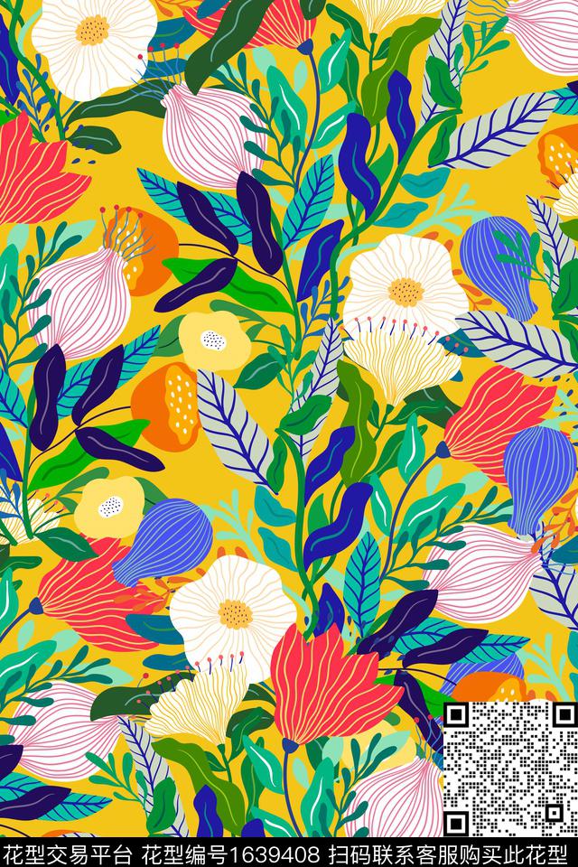 花卉小碎花女装数码印花华亿平台下载（图片编号: 1639408） - 瓦栏（Walan）