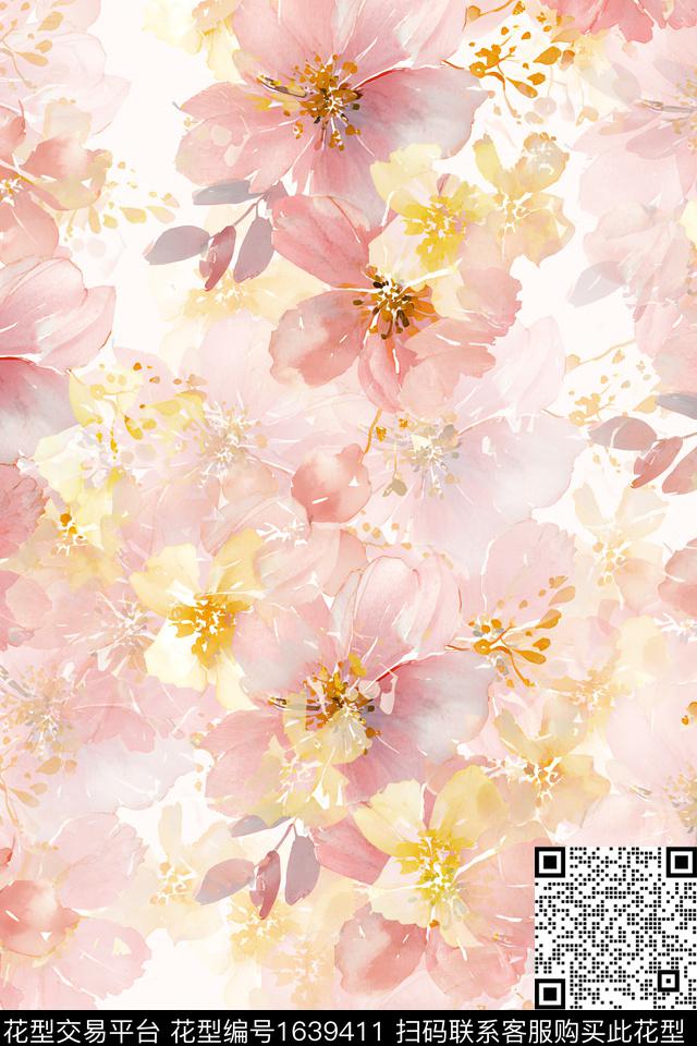 小清新真丝花卉数码印花华亿平台下载（图片编号: 1639411） - 瓦栏（Walan）