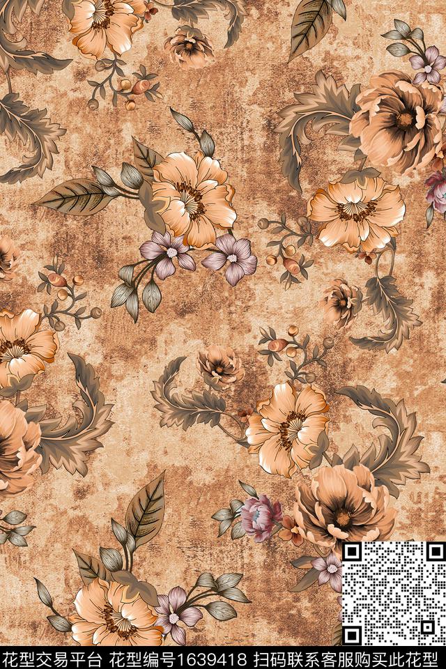 年轻女装民族风花卉数码印花华亿平台下载（图片编号: 1639418） - 瓦栏（Walan）