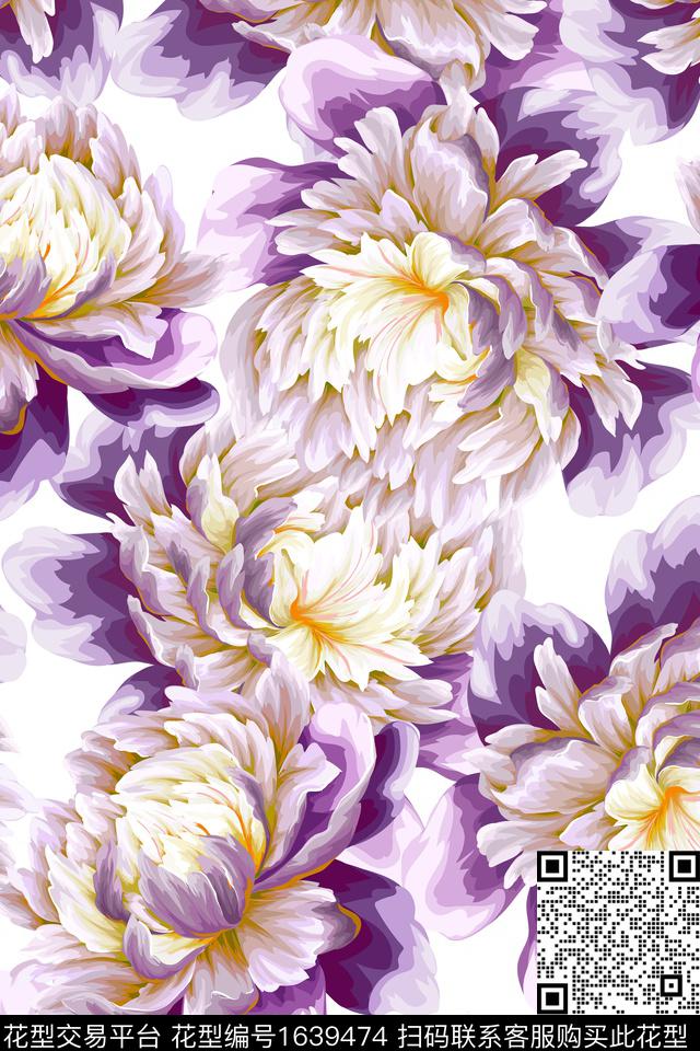 大花花卉女装数码印花华亿平台下载（图片编号: 1639474） - 瓦栏（Walan）