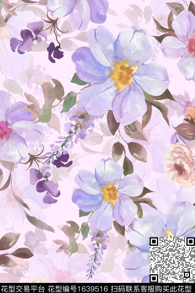 小清新真丝花卉数码印花华亿平台下载（图片编号: 1639516） - 瓦栏（Walan）