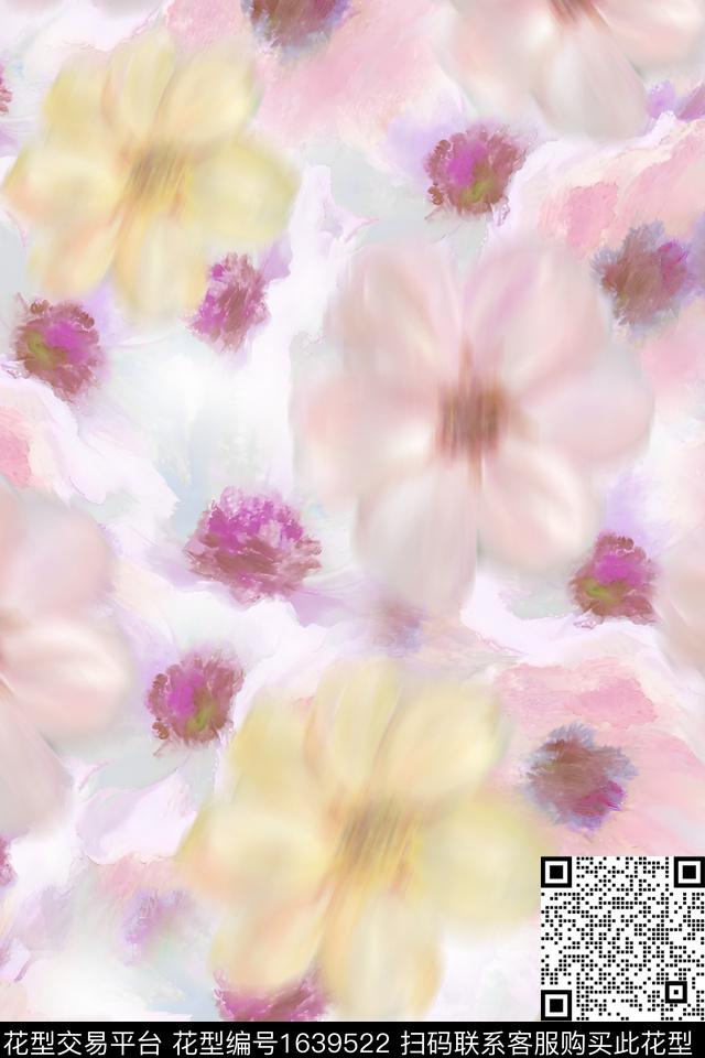 小清新真丝花卉数码印花华亿平台下载（图片编号: 1639522） - 瓦栏（Walan）