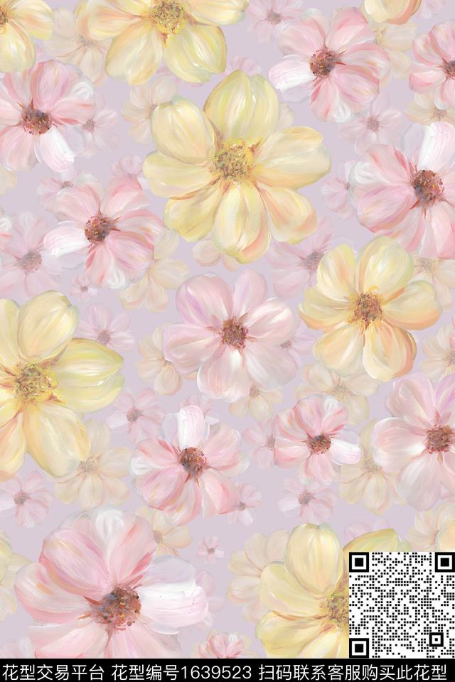 小清新真丝花卉数码印花华亿平台下载（图片编号: 1639523） - 瓦栏（Walan）