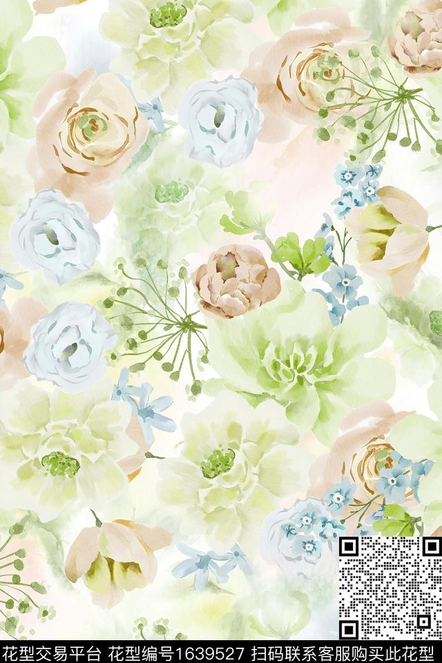 小清新真丝花卉数码印花华亿平台下载（图片编号: 1639527） - 瓦栏（Walan）