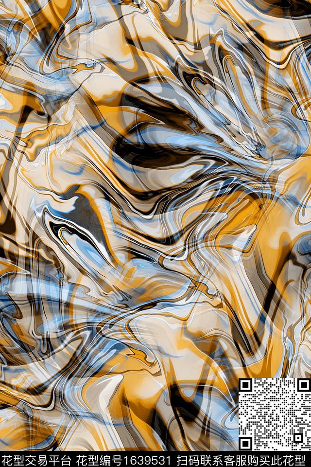 小清新真丝抽象数码印花华亿平台下载（图片编号: 1639531） - 瓦栏（Walan）