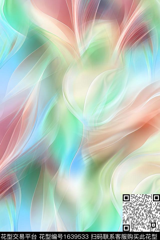 小清新真丝抽象数码印花华亿平台下载（图片编号: 1639533） - 瓦栏（Walan）