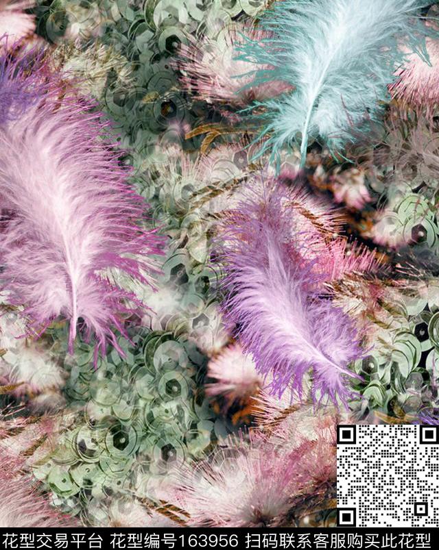 数码羽毛圆点数码印花华亿平台下载（图片编号: 163956） - 瓦栏（Walan）