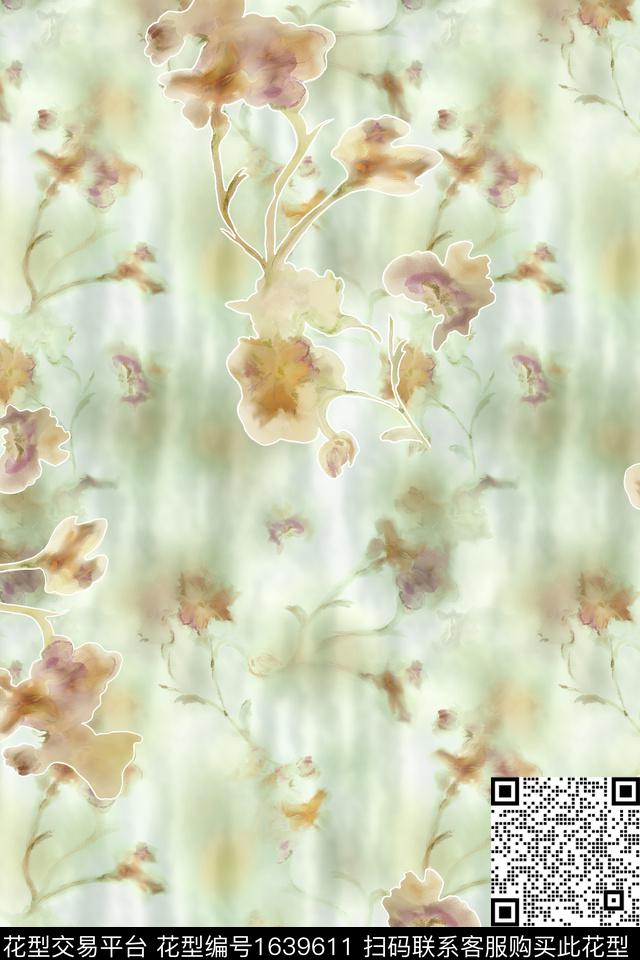 抽象花卉水彩抽象数码印花华亿平台下载（图片编号: 1639611） - 瓦栏（Walan）