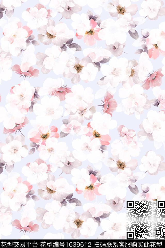 年轻女性花卉水彩花卉数码印花华亿平台下载（图片编号: 1639612） - 瓦栏（Walan）