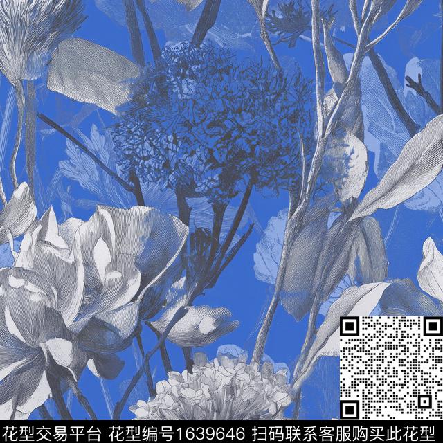 花卉大花抽象花卉数码印花华亿平台下载（图片编号: 1639646） - 瓦栏（Walan）