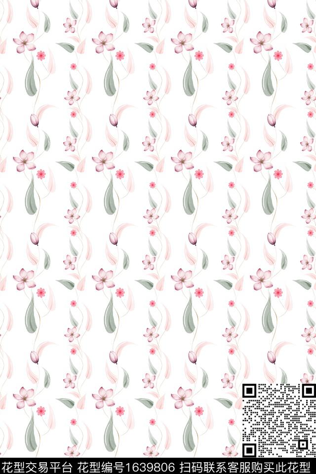 年轻女性花卉水彩数码印花华亿平台下载（图片编号: 1639806） - 瓦栏（Walan）