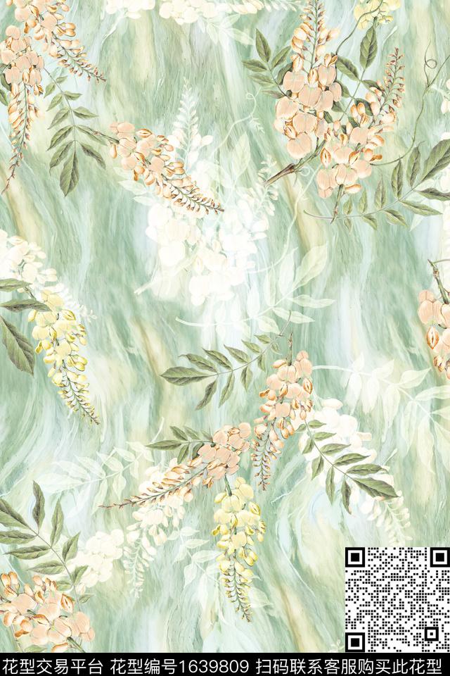 影花抽象底纹花卉数码印花华亿平台下载（图片编号: 1639809） - 瓦栏（Walan）