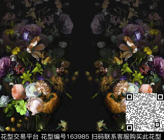 花束优雅古典数码印花华亿平台下载（图片编号: 163985） - 瓦栏（Walan）