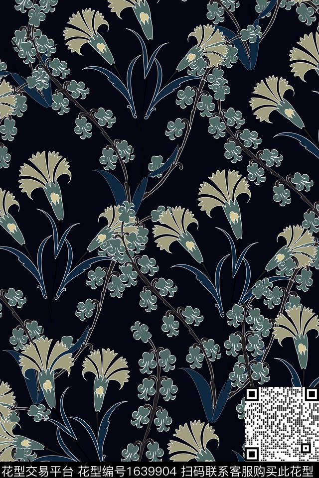 大花花卉女装数码印花华亿平台下载（图片编号: 1639904） - 瓦栏（Walan）