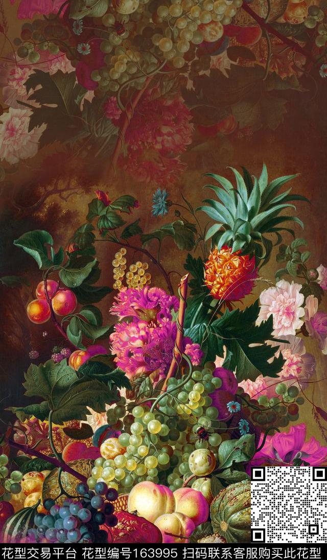 鲜花水果剪影数码印花华亿平台下载（图片编号: 163995） - 瓦栏（Walan）